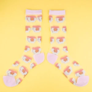 Chaussettes transparentes  - Pensées roses