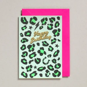 Carte avec patch thermocollant - Happy birthday Léopard vert