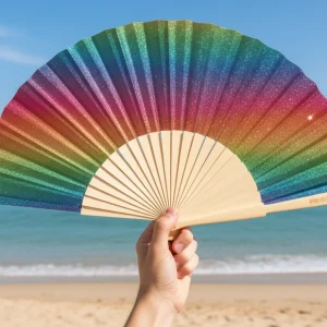 Éventail pailleté arc en  ciel