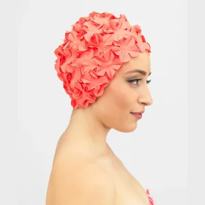 Bonnet de bain vintage - fleurs fushia
