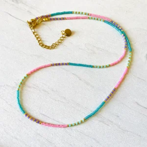 Collier en perle Miyuki - Rose / Turquoise / Doré