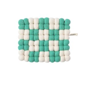 Dessous de plant en laine rectangle - damier vert